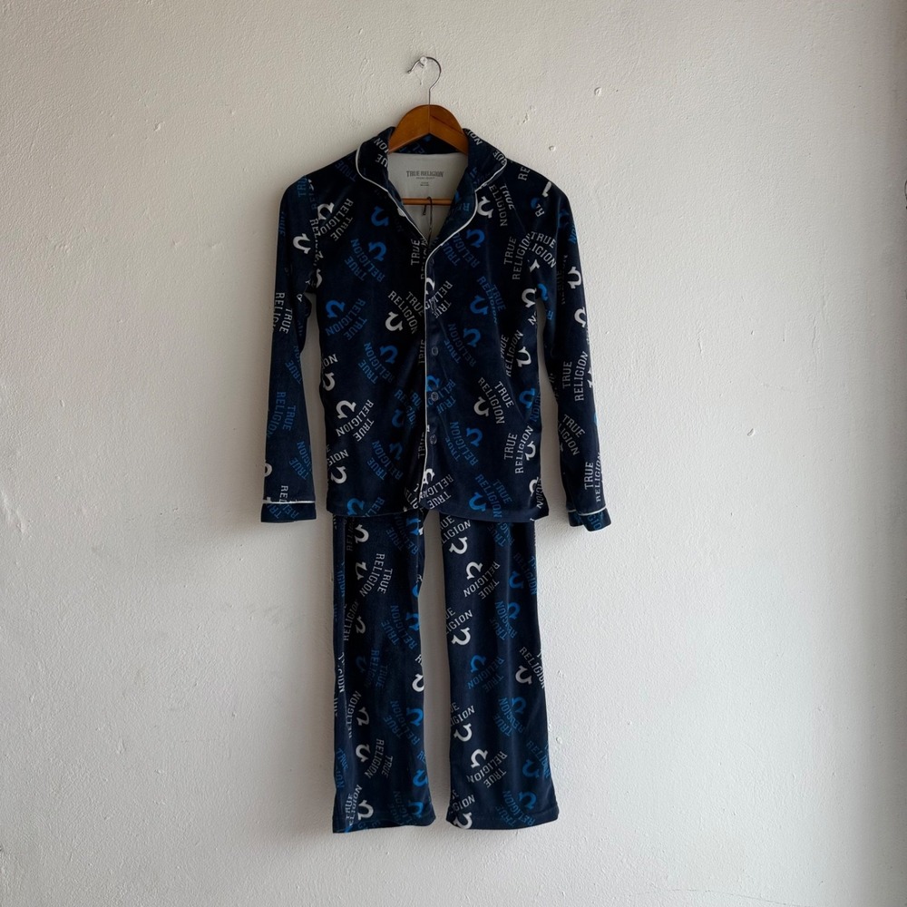 True Religion Kids Lounge Set Size L 12/14 Pajama 2 Piece Logo Print Cozy Unisex